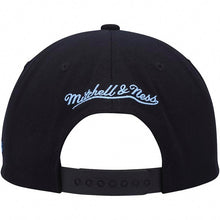 Load image into Gallery viewer, Los Angeles Lakers Mitchell & Ness NBA Snapback Cap Hat Black Crown Sky Blue Visor Sky Blue Script Logo Green UV