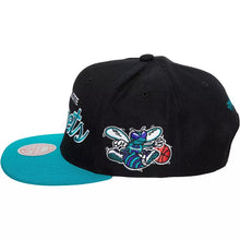 Load image into Gallery viewer, Charlotte Hornets Mitchell & Ness Team Script 2.0 Snapback Cap Hat Black Crown Teal Visor Team Color Script/Text Logo