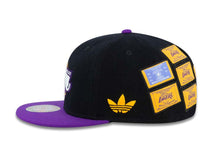 Load image into Gallery viewer, Los Angeles Lakers Adidas NBA Flat Visor Flexfit Cap Hat Black/Purple Crown/Visor White/Purple/Yellow Logo 16X Champions Patches