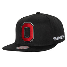 Load image into Gallery viewer, Ohio State Buckeyes Mitchell & Ness NCAA Snapback Cap Hat Black Crown/Visor Tream Color Logo (English Dropback)