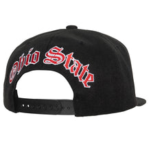 Load image into Gallery viewer, Ohio State Buckeyes Mitchell & Ness NCAA Snapback Cap Hat Black Crown/Visor Tream Color Logo (English Dropback)