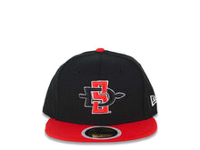 Load image into Gallery viewer, (Youth) San Diego State Aztecs New Era NCAA 59FIFTY 5950 Kid Fitted Cap Hat Black Crown Red Visor Team Color Logo