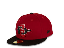 Load image into Gallery viewer, San Diego State Aztecs New Era College 59FIFTY 5950 Fitted Cap Hat Red Crown Black Visor Team Color Logo