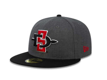 Load image into Gallery viewer, San Diego State Aztecs New Era College 59FIFTY 5950 Fitted Cap Hat Dark Gray Crown Black Visor Team Color Logo