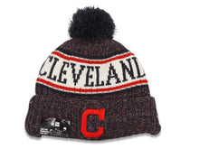 Load image into Gallery viewer, Cleveland Indians New Era MLB 2018 Sideline Cuffed Pom Knit Hat Black/White/Red Crown/Visor Team Color Logo