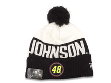 Load image into Gallery viewer, Jimmy Johnson New Era Cuffed Pom Knit Hat Black/White Crown/Visor Team Color Logo