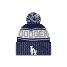 Load image into Gallery viewer, Los Angeles Dodgers New Era MLB Pom Cuffed Knit Beanie Royal/White/Gray Crown Royal Cuff White Logo Team Color (KnitMarl C3)