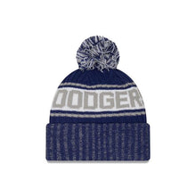 Load image into Gallery viewer, Los Angeles Dodgers New Era MLB Pom Cuffed Knit Beanie Royal/White/Gray Crown Royal Cuff White Logo Team Color (KnitMarl C3)