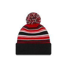 Load image into Gallery viewer, Boston Red Sox New Era MLB Cuffed Pom Knit Hat Navy/Red/White Stripes Crown Black Cuff Team Color Logo