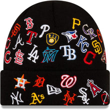 Load image into Gallery viewer, New Era MLB Cuff Knit Hat Black All Teams League Overload