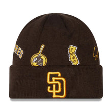 Load image into Gallery viewer, (Youth) San Diego Padres New Era MLB Cuffed Kid Knit Beanie Hat Brown Crown/Visor Gold Logo (Identity)