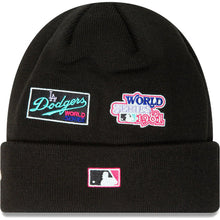Load image into Gallery viewer, Los Angeles Dodgers New Era MLB Cuffed Knit Beanie Hat Black Crown/Visor Multi-Color Logo With Multiple Patches (Polar Lights)
