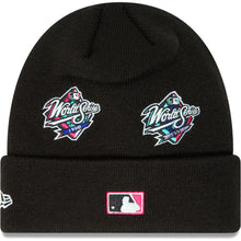 Load image into Gallery viewer, New York Yankees New Era MLB Cuffed Knit Beanie Hat Black Crown/Visor Multi-Color Logo With Multiple Patches (Polar Lights)