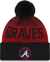 Load image into Gallery viewer, Atlanta Braves New Era MLB 2022 Cuffed Pom Knit Hat Red/Navy Crown/Visor Team Color Logo