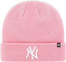 Load image into Gallery viewer, New York Yankees '47 Brand MLB Cuffed Knit Beanie Hat Pink Crown/Visor White Logo