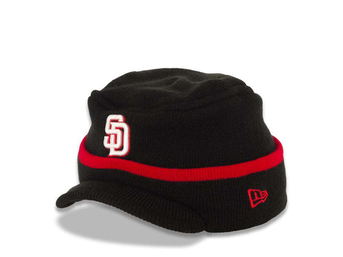 San Diego Padres New Era MLB Knit Beanie With Visor Black/Red Crown/Visor White/Red Logo (Riley Round)