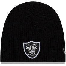 Load image into Gallery viewer, (Infant/Toddler) Las Vegas Raiders New Era Uncuffed Mini Fan Knit Beanie Hat Black Crown/Visor Team Color Logo