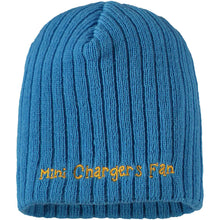 Load image into Gallery viewer, (Infant/Toddler) Los Angeles Chargers New Era NFL Uncuffed Skull Mini Fan Knit Beanie Hat Sky Blue Crown/Visor Team Color Logo