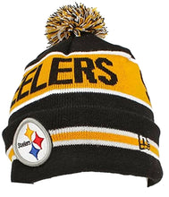 Load image into Gallery viewer, Pittsburgh Steelers New Era NFL Cuffed Pom Knit Beanie Hat Black/Yellow/White Crown/Visor Team Color Logo (The Coach)