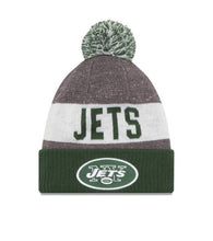 Load image into Gallery viewer, New York Jets New Era Cuffed Pom Knit Beanie Hat Green/White Crown/Visor Team Color Logo (2016 Sideline)