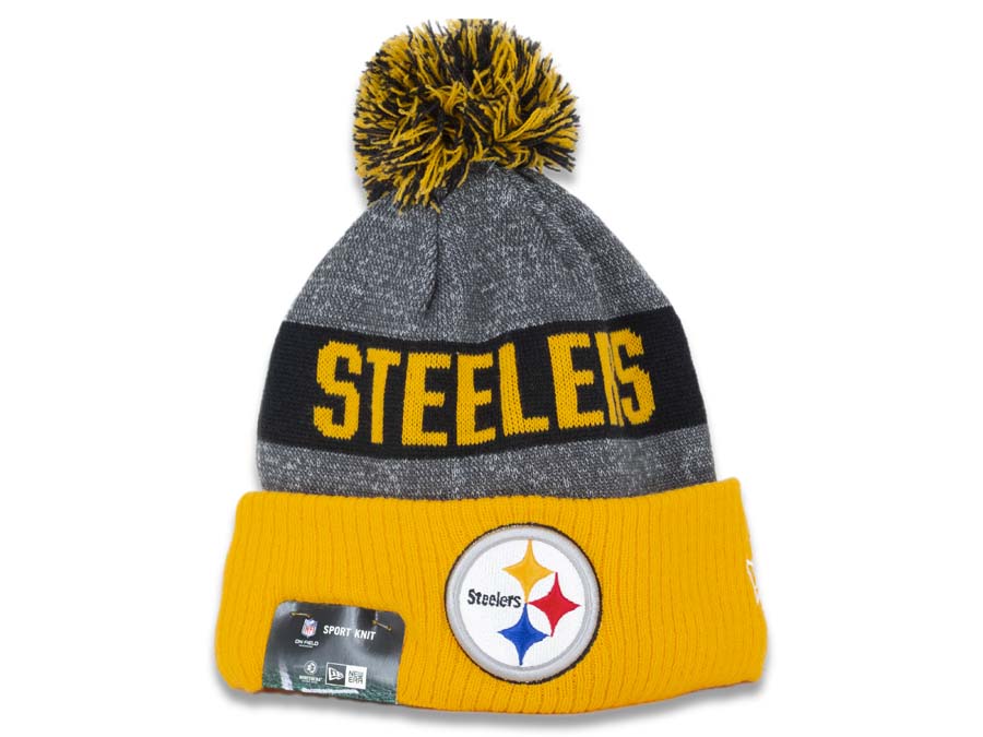 New Era Pittsburgh Steelers Heather Gray Sideline Official Classic Pom Knit Hat