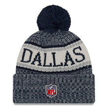 Load image into Gallery viewer, Dallas Cowboys New Era NFL Cuffed Pom Knit Hat Navy Blue/White Crown/Visor Team Color Logo (2018 Sideline)