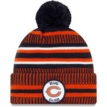 Load image into Gallery viewer, Chicago Bears New Era NFL Cuffed Pom Knit Beanie Hat Orange/Navy Crown/Visor Team Color Logo (2019 Sideline)