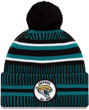 Load image into Gallery viewer, Jacksonville Jaguars New Era NFL Cuffed Pom Knit Beanie Hat Teal/Black Crown/Visor Team Color Logo (2019 Sideline)
