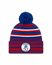 Load image into Gallery viewer, New England Patriots New Era NFL Cuffed Pom Knit Beanie Hat Blue/Red Crown/Visor Team Color Logo (2019 Sideline)