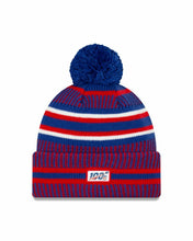 Load image into Gallery viewer, New England Patriots New Era NFL Cuffed Pom Knit Beanie Hat Blue/Red Crown/Visor Team Color Logo (2019 Sideline)
