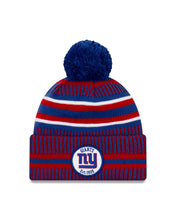 Load image into Gallery viewer, New York Giants New Era NFL Cuffed Pom Knit Beanie Hat Blue/Red Crown/Visor Team Color Logo (2019 Sideline)