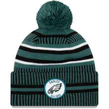 Load image into Gallery viewer, Philadelphia Eagles New Era NFL Cuffed Pom Knit Beanie Hat Green/Black Crown/Visor Team Color Logo (2019 Sideline)