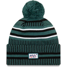 Load image into Gallery viewer, Philadelphia Eagles New Era NFL Cuffed Pom Knit Beanie Hat Green/Black Crown/Visor Team Color Logo (2019 Sideline)