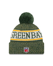 Load image into Gallery viewer, Green Bay Packers New Era NFL Cuffed Pom Knit Beanie Hat Green/Yellow Crown/Visor Team Color Logo (2018 Sideline)