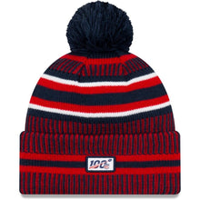 Load image into Gallery viewer, New England Patriots New Era NFL Cuffed Pom Knit Beanie Hat Navy Blue/Red Crown/Visor Team Color Logo (2019 Sideline)