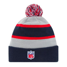 Load image into Gallery viewer, New England Patriots New Era NFL Cuffed Pom Knit Beanie Hat Navy Blue/Red/Gray Crown/Visor Team Color Logo (2013 Sideline)