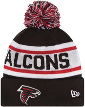 Load image into Gallery viewer, Atlanta Falcons New Era NFL Cuffed Pom Knit Beanie Hat Black/White/Red Crown/Visor Team Color Logo