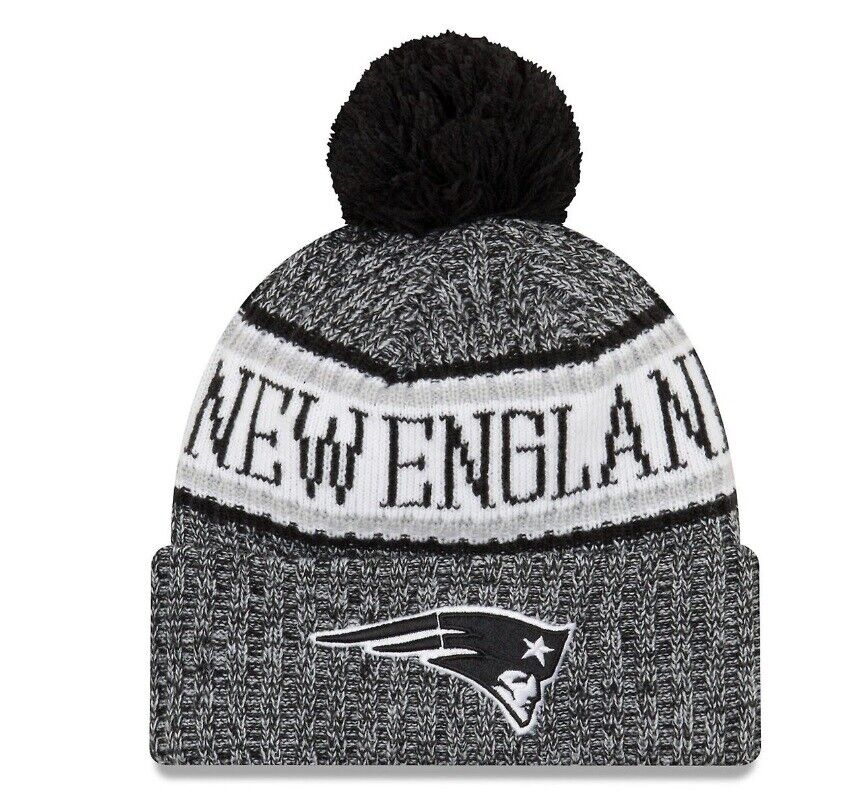 New England Patriots New Era NFL Cuffed Pom Knit Hat Black/White
