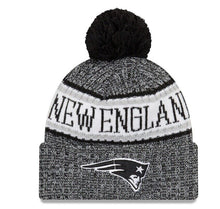 Load image into Gallery viewer, New England Patriots New Era NFL Cuffed Pom Knit Hat Black/White Crown/Visor Black/White Logo (2018 Sideline)