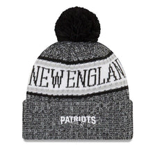 Load image into Gallery viewer, New England Patriots New Era NFL Cuffed Pom Knit Hat Black/White Crown/Visor Black/White Logo (2018 Sideline)