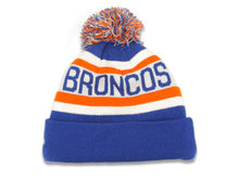 Load image into Gallery viewer, Denver Broncos New Era NFL Cuffed Pom Knit Beanie Hat Sky Blue/White/Yellow Crown/Visor Team Color Logo