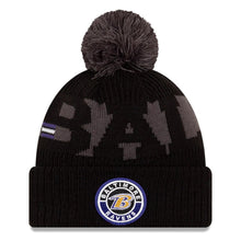 Load image into Gallery viewer, Baltimore Ravens New Era NFL Cuffed Pom Knit Beanie Hat Black/Gray/Purple Crown/Visor Team Color Logo (2020 Sideline)