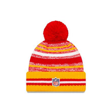 Load image into Gallery viewer, Kansas City Chiefs New Era NFL 2021 Sideline Sport Official Pom Cuffed Knit Beanie Yellow/Red Team Color
