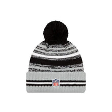 Load image into Gallery viewer, Las Vegas Raiders New Era NFL 2021 Sideline Sport Official Pom Cuffed Knit Beanie Gray/Black Team Color