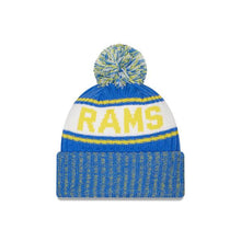 Load image into Gallery viewer, Los Angeles Rams New Era NFL Cuffed Pom Knit Beanie Sky Blue/Yellow (Knitmarl)
