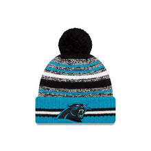 Load image into Gallery viewer, Carolina Panthers New Era NFL 2021 Sideline Sport Official Pom Cuffed Knit Beanie Teal/Black Team Color