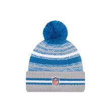 Load image into Gallery viewer, Detroit Lions New Era NFL 2021 Sideline Sport Official Pom Cuffed Knit Beanie Gray/Sky Blue Team Color