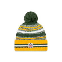 Load image into Gallery viewer, Green Bay Packers New Era NFL 2021 Sideline Sport Official Pom Cuffed Knit Beanie Yellow/Green Team Color