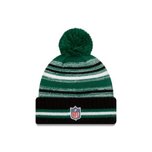Load image into Gallery viewer, New York Jets New Era NFL 2021 Sideline Sport Official Cuffed Pom Knit Green/Black/White Team Color Logo