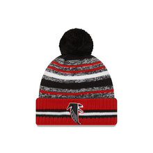 Load image into Gallery viewer, Atlanta Falcons New Era NFL 2021 Sideline Sport Official Cuffed Pom Knit Black/Red/White Team Color Retro Logo